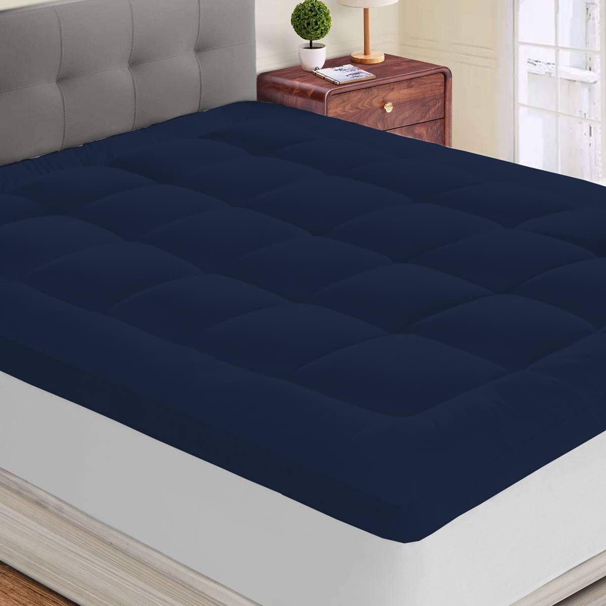 TUNDWAL'S Soft 500 GSM Mattress Padding/Topper for Comfortable Sleep navyblue (72x78inch)-image-19