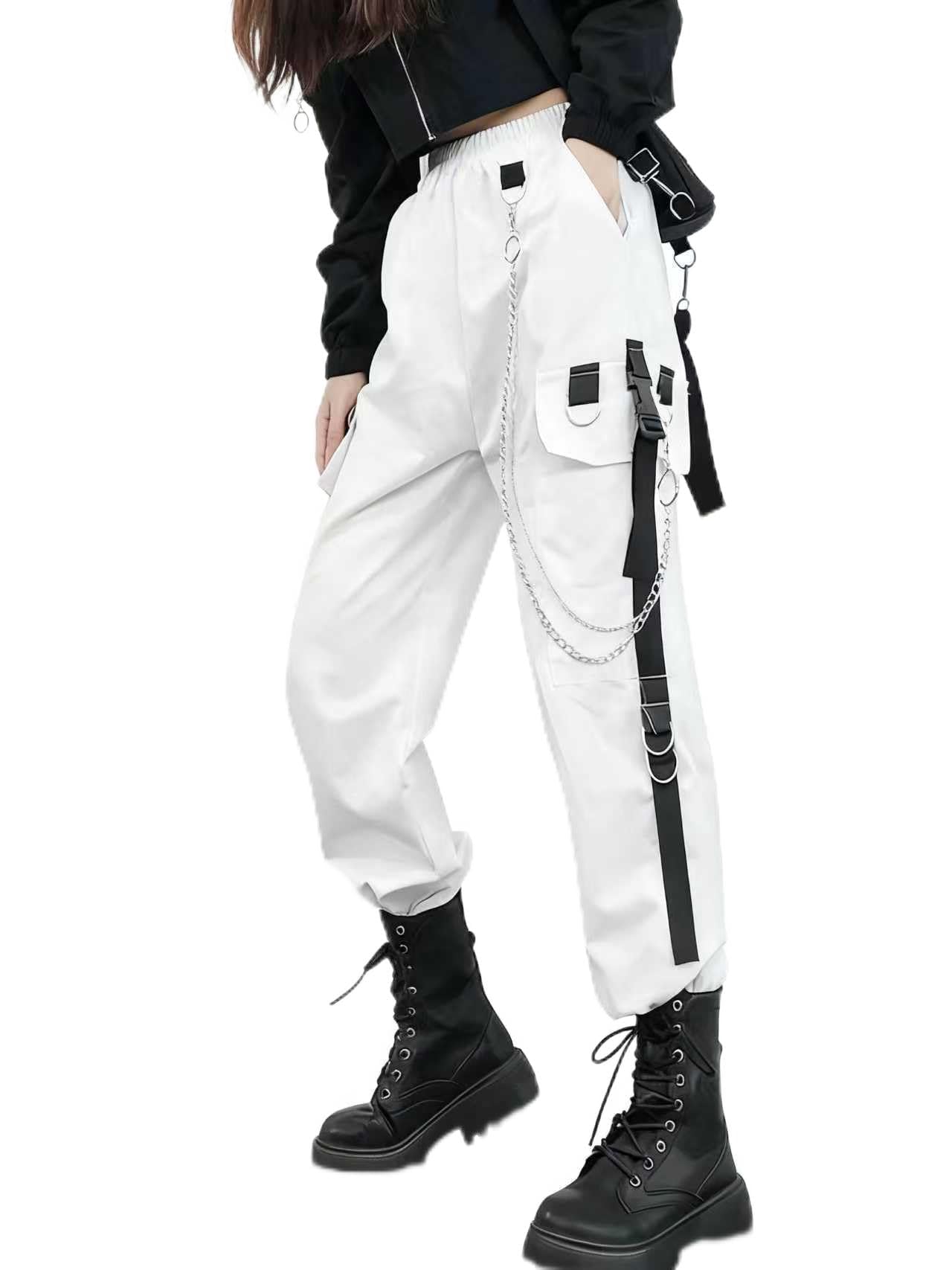 Gothic Cargo Pants Women Streetwear Black High Waist Trousers Female Harajuku Korean Style Goth Pants Oversized