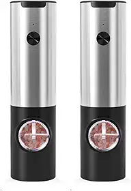 Conjunto Moedor Elétrico de Sal Pimenta (Pacote com 2) Inox Moedor de Sal Pimenta Automático Com Recipiente de 70 ml Luz Led Operação Com Uma Mão Para Churrasco na Cozinha a Pilha Premium