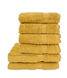 PimpamTex – Juego de Toallas Premium 700 Gramos de Secado Rápido para Baño, 100% Algodón, Pack Toallas de Baño + Toallas de Mano – (Mostaza, 2 de 70x140 cm + 4 de 50x100 cm)