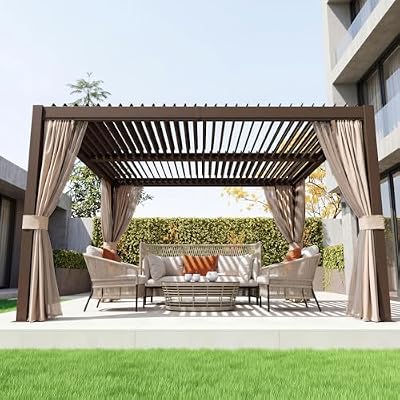 Domi 10x12 Aluminum Outdoor Louvered Pergola with Curtains and Netting