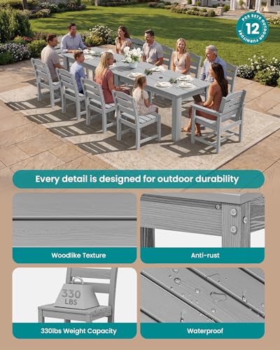 Image of SERWALL 59 inch Outdoor Dining Set for 10, Light Gray