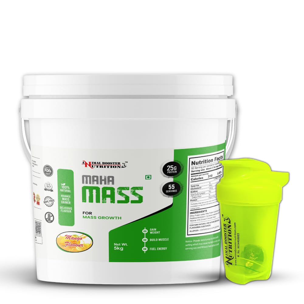 Animal Booster Nutrition Maha Mass Gainer, 25 Gram Of Protein in 90gm of Serving Helps in Gain Weight, Build Muscle & Fuel Energy (Mango Flavor) (55 Servings/5KG) (B0CTGG52RL) Amazon Price History, Amazon Price Tracker