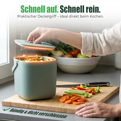 YourCasa Biomülleimer Küche 4L - Komposteimer mit herausnehmbarem Sieb & Deckel - geruchsdicht, spülmaschinenfest & ohne Biomülltüten - Bio Mülleimer klein für saubere Küchen (Mint)