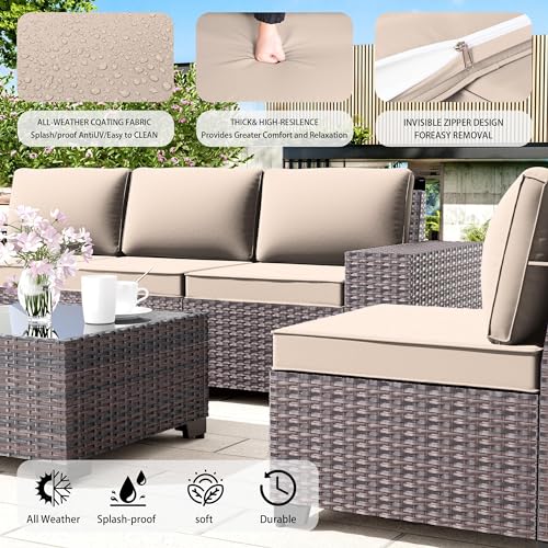 Image of 7 PCS Outdoor Patio Furniture Set,Outdoor Sectional Furniture with 43 inch 55000 BTU Gas Propane Fire Pit Table,All Weather PE Rattan Wicker Patio Conversation Set,Sand