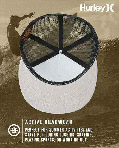 Image of Hurley Men's Caps - Flat Brim Mesh Panel Baseball Cap Trucker Hat - Snap Back Hats for Men