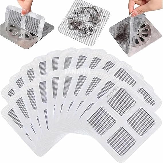 Disposable Shower Drain Hair Catcher Mesh Stickers (Pack of 10) | Drain Filter Mesh for Bathroom, Bathtub, Kitchen & Laundry Sink | Hair Trap, Floor Drain Strainer, Clog Prevention Drain Cover (10)