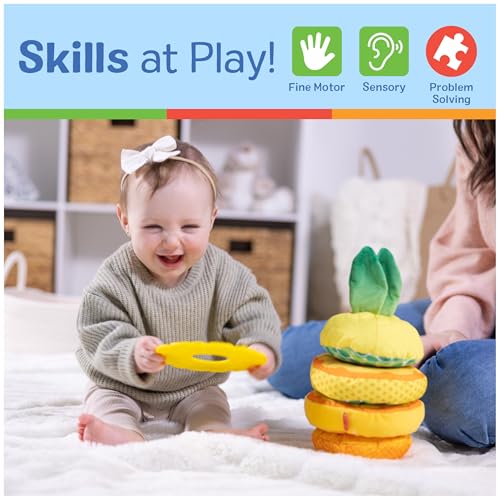 Image of Melissa & Doug Multi-Sensory Pineapple Soft Stacker Infant Toy - Stacking Toys for Babies, Pineapple Stacking Toy for Infants (Pack of 2)
