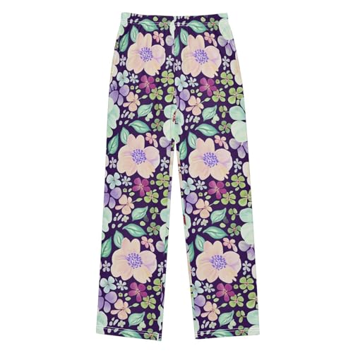 J JOYSAY Blossom Foliage Dark Purple Pajamas Pants Soft Long Pajama Bottoms Lounge Sleep Pants Size S-XL