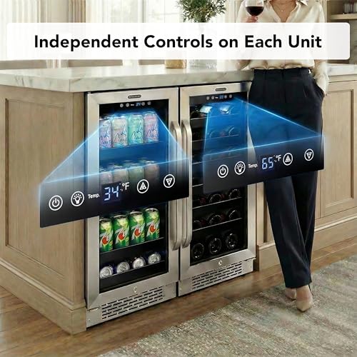 Image of Whynter Wine Refrigerator Bundle 30 Inch 33 Bottle and 128 Can Built-in Stainless Steel Compressor Wine and Beverage Refrigerators with LED display