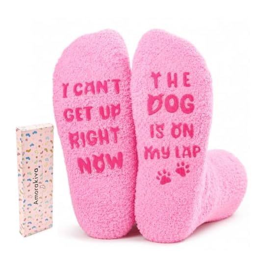 AmoraKiva Christmas Gift for Women Mom - Dog Mom Fuzzy Pink Sosks Gift