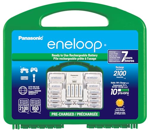 Eneloop Panasonic K-KJ17MC124A Super Power Pack 12AA, 4AAA, 2 C Adapters, 2 D Adapters, Advanced Individual Battery Charger and Plastic Storage