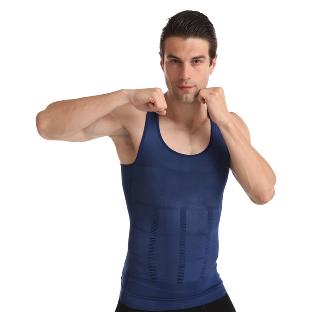 Baronhong Men's Darkblue Gynecomastia Compression Shirt Vest To Hide Man Boobs Moobs Slimming Shapewear Flatten Whole Abdo(,M) Medium