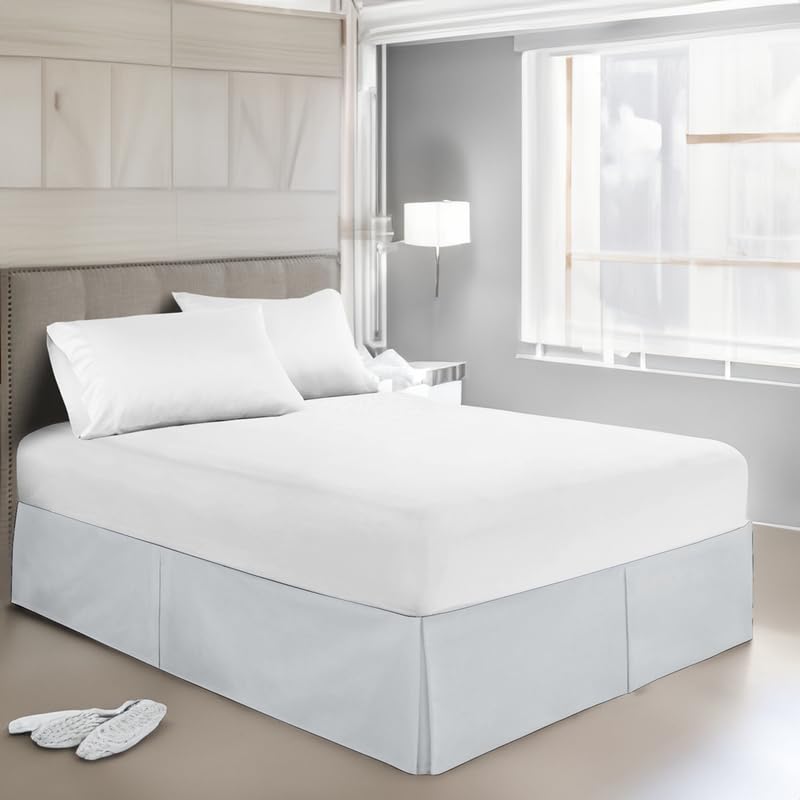 EASYCOT Box Pleated Base Valance Sheets Bed Skirt Egyptian Cotton Bedding Set Fits Under the Mattress Down to Floor Platform Base 12 inch 30cm Drop Cover Wrap Soft Bedskirt (Light Grey Double 137X190)