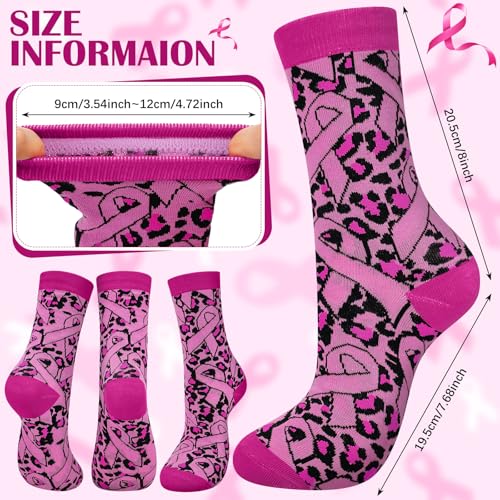 Image of Haysandy 24 Pairs Breast Cancer Awareness Socks Bulk Pink Ribbon Socks Women Football Volleyball Softball Cheer Pink Out Game