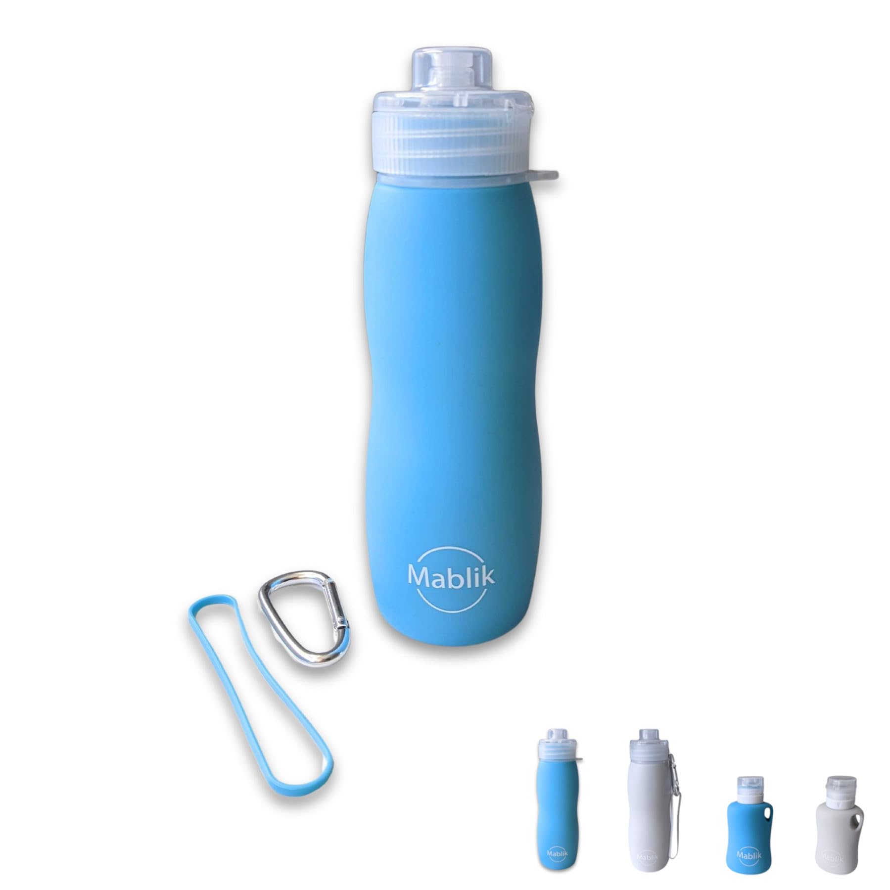 Botella Pipi Perros Silicona 450 ml, Color Azul. Botella Pipi Perros Calle, Plegable y Portátil Antigoteo, Resistente, Chorro a Presión. con Mosquetón y Goma Elástica. (Azul 450 ml)