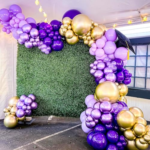 Image of BAUANOOY Purple and Gold balloons, 60pcs 12 Inch Purple Metallic Chrome Gold and Confetti Balloon for Wedding Graduation Birthday Party Decorations