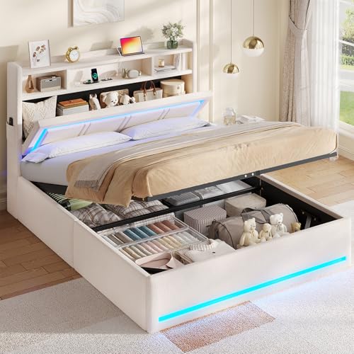 AOGLLATI Estructura Cama Matrimonio con Canapé Abatible 140x200, Beige