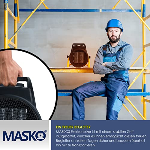 MASKO® Elektrische verwarming, ventilatorkachel, bouwverwarming, 9 kW, keramische warmtestraler, 9000 watt, elektrische verwarming, met thermostaat met 3 warmtestanden, elektrische verwarming, voor binnen en buiten - Afbeelding 5