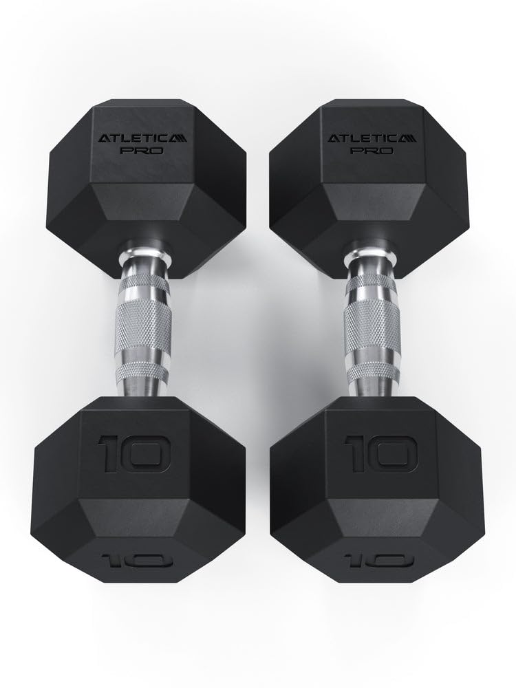 ATLETICA Hexagon Hanteln PRO, 2.5-50kg, Paarweise | Stoßdämpfende CPU-Ummantelung höchster Qualität, Für Drops geeignet, Hartverchromter Griff
