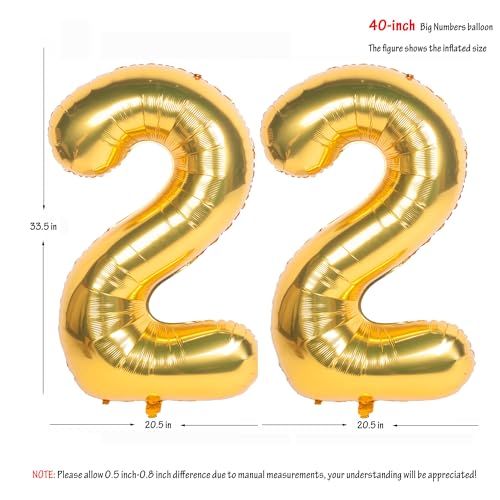 Image of 40 Inch gold Number Balloons 22 Helium Foil Mylar Balloon | Birthday Party banquet Decoration 22