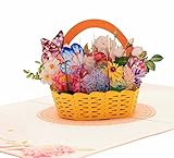Flower Basket Pop Up Card come with Magic Flying Butterfly- for Mom, Wife, 3D Greeting Card, Mom Birthday , Anniversary Thank You Christmas Appreciation (Basket-No Recorder), 6 x 8 inch