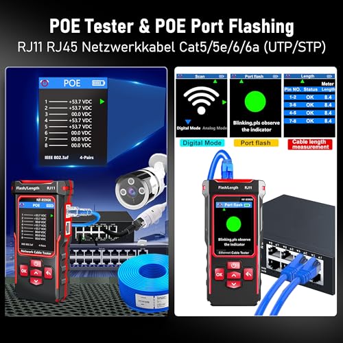 YILTION NF-859GK Netzwerk-Kabeltester TDR Multifunktional mit IP-Scan/VFL/PING/POE/CAT5 CAT6 CAT7 /RJ45 RJ11 Kabeltester für Telefonleitungen Ethernet-Kabeltester LAN-Netzwerktester