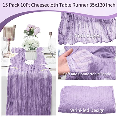 15 Pack Lavender Cheesecloth Table Runner 10Ft Gauze Cheese Cloth 35X120 Inch Boho Table Runner Romantic Table Runner Long Table Cover For Wedding Birthday Party Bridal Shower Reception Table Décor #TOP1