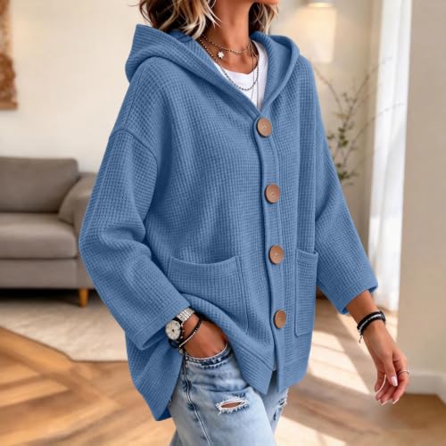 MaMiDay Waffle Cardigan Hoodie for Women Button Long Sleeve Baggy Loose - image 5