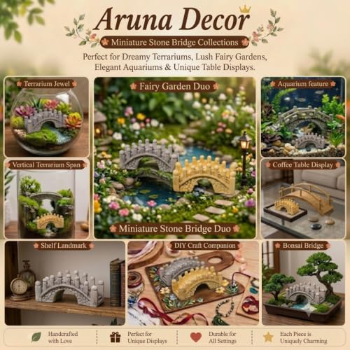 Image of Miniature Resin Bridge Set of 4 for Fairy Garden, Terrarium & Dollhouse | Mini Garden Bridge Decoration for Bonsai, Succulent Pot, DIY Craft & Gift