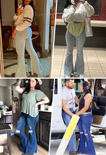 CutieLove Women's Ripped Jeans Bell Bottom Flare Jeans Mid Rise Destroyed Hem Denim Pants - Image 7