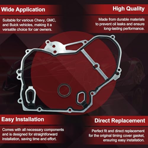 Image of Timing Cover Gasket Set with Timing Chain Gasket Compatible with Chevy Cobalt Equinox HHR Malibu GMC Terrain Buick Regal 2006-2017 2.0L 2.2L 2.4L Replaces OE TCS46079 24435052 12637040