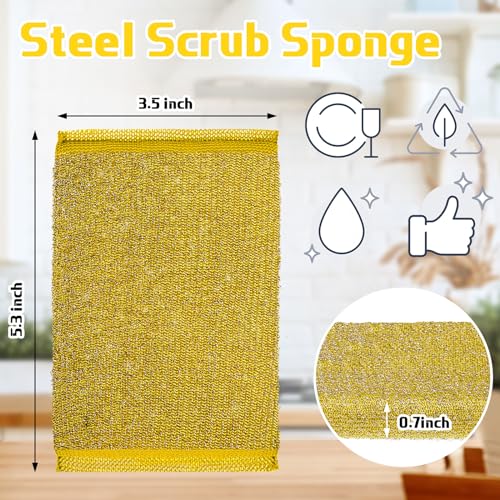 Image of Thyle 2 Pack Steel Wool Scrubber Kitchen Sponges, Heavy Duty Non Scratch Metal Sponges, Reusable Cleaning Scrub Pads for Dishes, Pots, Pans, Sink and Tough Hard Stains (Gray,Yellow)
