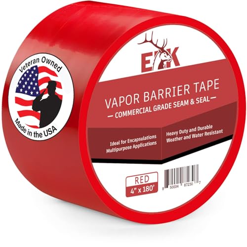 ELK Vapor Barrier Tape - 4” x 180ft - PE 7mm Polyethylene Seam Tape - Moisture Barrier Seam & Seal for Crawlspace Encapsulations or Waterproof Marine Tape - Red