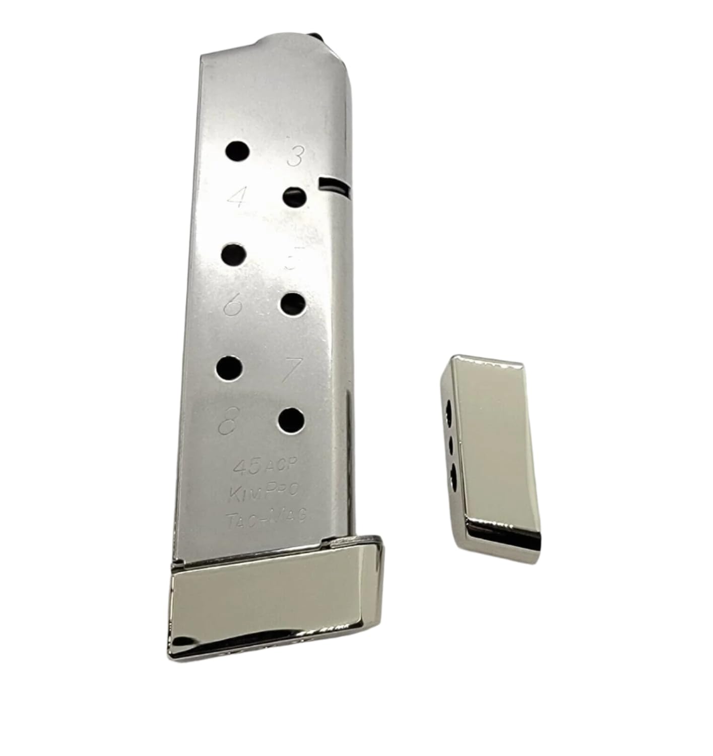 2X Polished Chrome-Plated 1911 Magazine Base Pads Fits All Kim Pro Tac-Mag Full Size .45 ACP 8-Round Magazines
