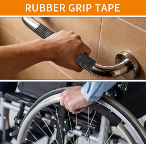 Image of Rubber Grip Tape, 2IN x 10FT Strong Adhesive Anti Slip Tape, Waterproof Heat Resistant Textured Surface for Enhanced Grip on Tools, Handlebars, Fitness Equipment & Slippery Handles (Black)