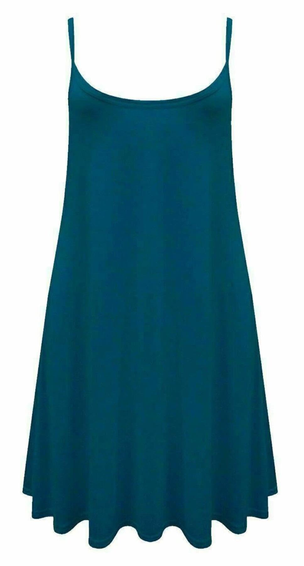 Riddled With Style Women's Teal Flared Cami Swing Dress Sleeveless Strappy Neck Plain And Printed Camisole Top Strappy Swing Dress Casual Summer Beach Cami Dress