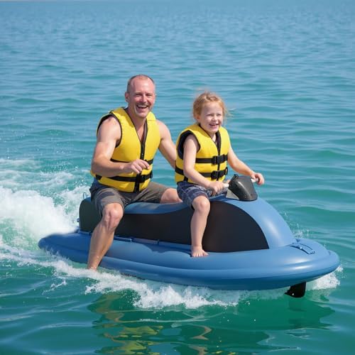 Moto d'acqua gonfiabile motorizzata con batteria rimovibile per adulti, carico massimo 150 kg, ideale per feste in piscina e sport acquatici