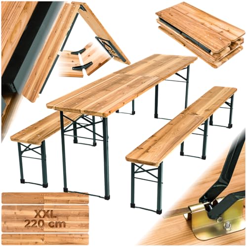 tectake® Ensemble de Table de Jardin et Banc en Bois de Brasserie Salon de Jardin Pliable et Peu encombrant, avec Support Parasol, Mobilier de Jardin pour Pique Nique...