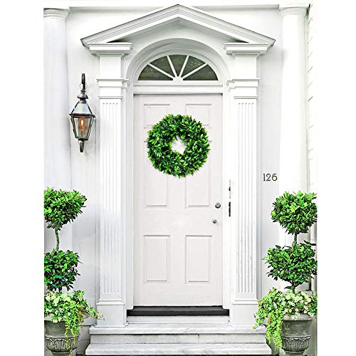 Lasperal 17" Artificial Green Leaves Wreath Eucalyptus Wreath Boxwood Wreath Round Green Wreath Outdoor Green Wreath Front Door Wall Window Party Décor #TOP5