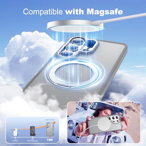 Image of for Samsung Galaxy S26 Ultra Case with 360Rotatable Magnetic Ring Stand Compatible with Mag-Safe Military Protection Matte Translucent Phone Case for Galaxy S26 Ultra 6.9 inch,Gray