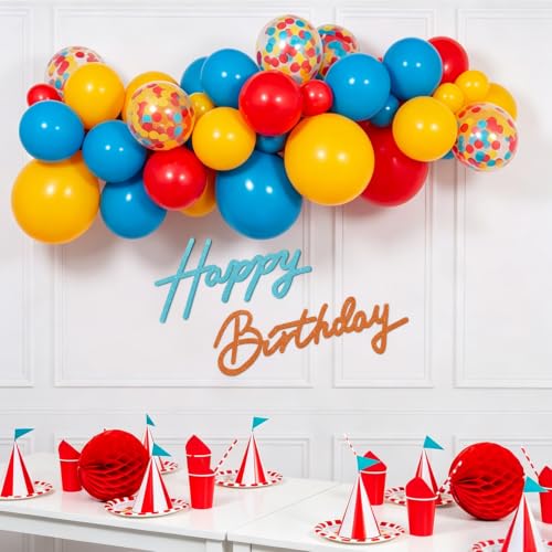 Image of TONIFUL Happy Birthday Sign for Backdrop - Glitter Orange Blue Felt Banner - Includes Dot Glue - Perfect for Birthday Party Backdrop,Wall Decr,Balloon Arch,Photo Background
