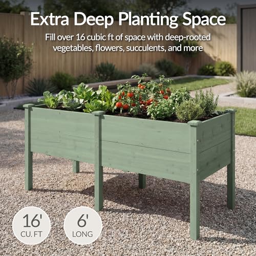 Image of Best Choice Products 72 inch x 24 inch x 30 inch Raised Garden Bed with Extra Deep 16 inch Depth, Elevated Wood Planter Box Stand for Backyard, Patio, Balcony, Natural Fir Wood - Sage