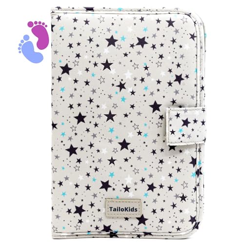 TailoKids® Portadocumentos Bebé para Cartilla Sanitaria – Regalo Bebe Recien Nacido Niño o Niña – Porta Documentos para Bebes para Bolso Carro Bebe (Modelo Estrellas)