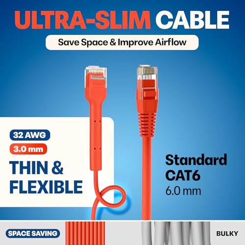 Image of Everest Ultra Slim Cat6a Ethernet Patch Cables 10ft (10-Pack) Orange | Bendable, Thin and Flexible