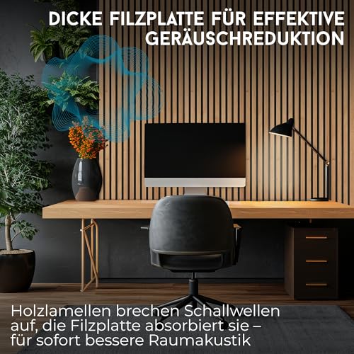LAGELLA ® - Akustikpaneele 2er Set 120cm x 60cm (240cm x 60cm) - Hochwertige Holz Wandpaneele - inkl. Schrauben - Lamellenwand mit Filz Schalldämmung für Wohnzimmer, Büro, Garderobe (Oak-Eiche)