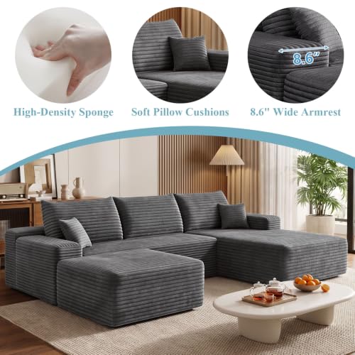 Image of Boneless Cloud Sectional Couch Modular Sofa with Ottoman for Living Room