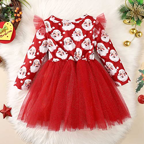 Girl Clothes 1 Year Old Infant Girls Child Christmas Long Sleeve Snowman Prints Tulle Dresses Splicing Fluffy4