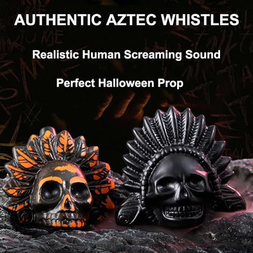 Authentic Aztec Death Whistle, Up to 125+ Decibels Screams Creepy Human Sounding Whistle for Halloween, Unique Skull Design (Black)
