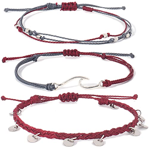 Image of Waterproof String Anklets Cute Beaded Ankle Bracelets Beach Wave Anklet Stainless Steel Coin Boho Ankle Jewelry for Women